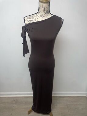 SHEIN One-Shoulder Brown Maxi Dress with Side Tie